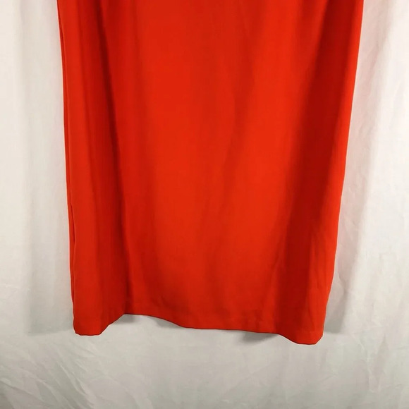 MNG Mini Dress Women's 8 Solid Orange Short Sleeve Vneck Pullover Pockets - Picture 3 of 9